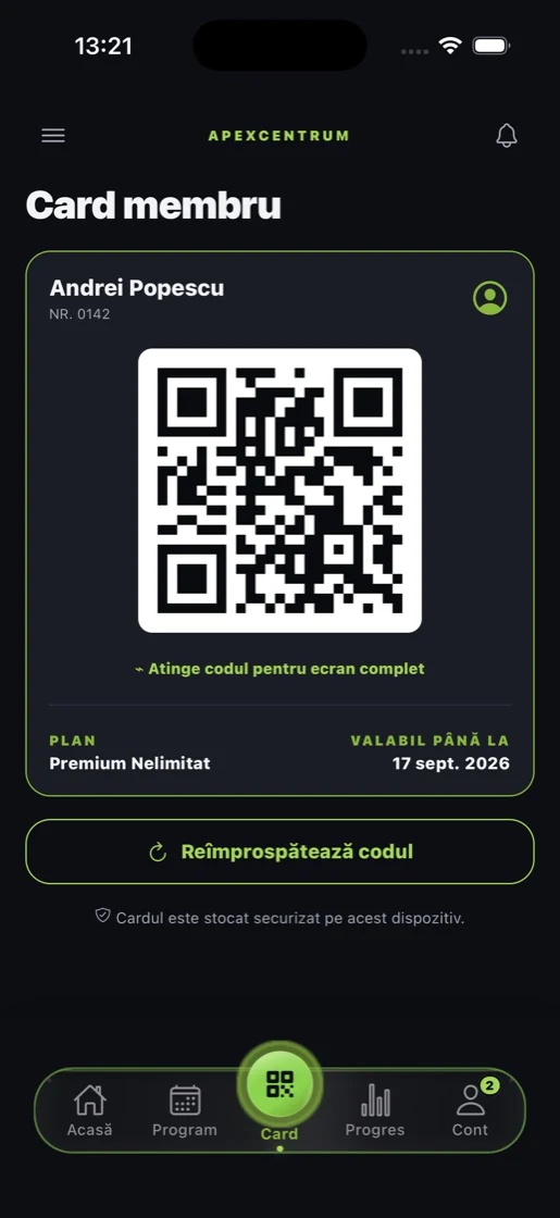 Aplicația de membru, Card de membru