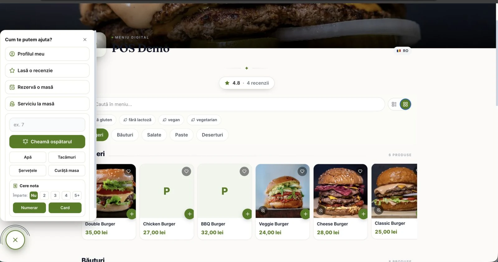 QR menu in light grid view with product photos