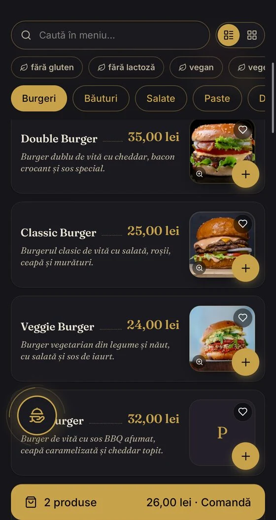 QR menu, list
